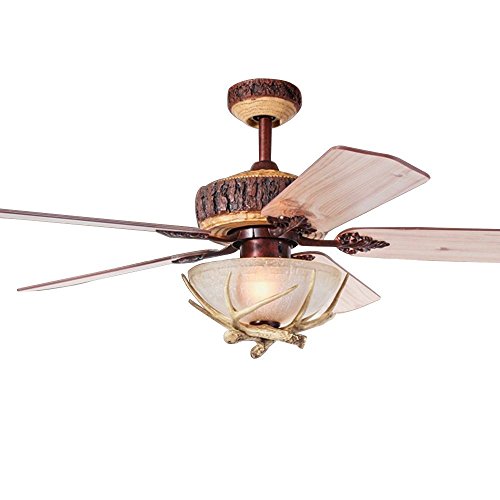Tropicalfan Rustic Ceiling Fan With 1 Light Cover Indoor Home Decoration Living Room Antlers Silent Industrial Fans Chandelier 5 Wood Blades 52 Inch - B073LZYHVP